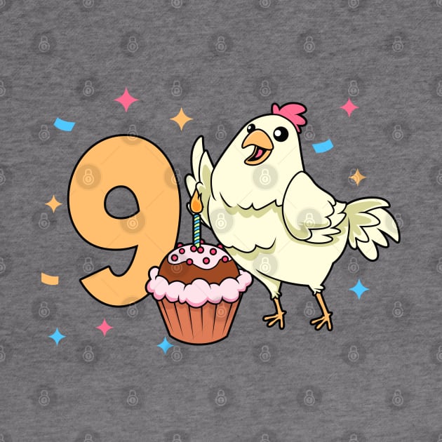 I am 9 with chicken - kids birthday 9 years old by Modern Medieval Design